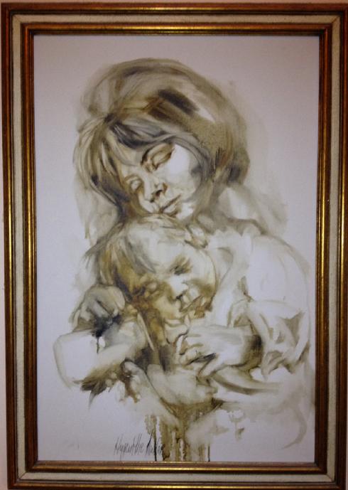 Adoration, Mother and Child, framed 24x36 canvas oil painting